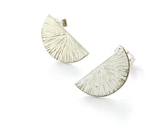 Semi circle silver studs earrings