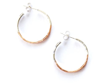 Small silver & copper hammered hoops