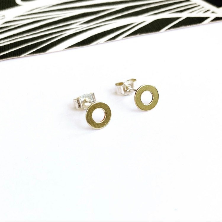 Modern Tiny Circle Brass & Silver Studs