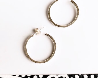 Minimalist small hammered silver hoops