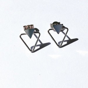 Silver triangle minimalist geometric stud earrings image 2