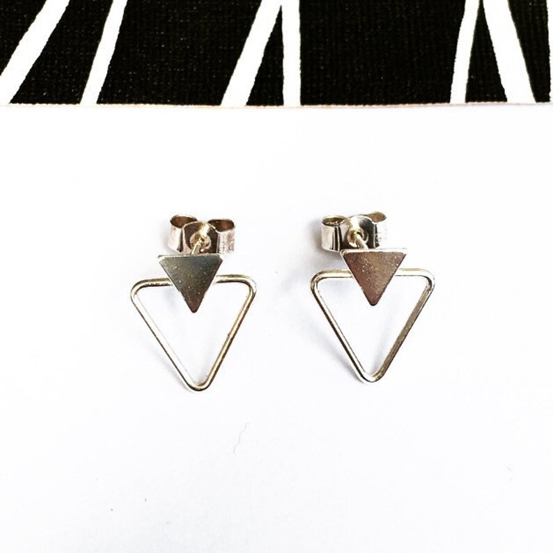 Silver triangle minimalist geometric stud earrings image 1