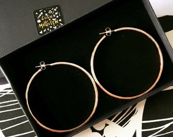 Medium silver & copper hammered hoops