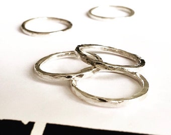 Hammered sterling silver stacking ring band