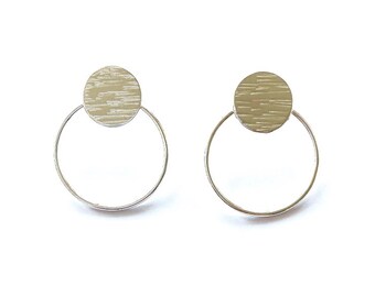 Modern silver geometric disc hoop earrings