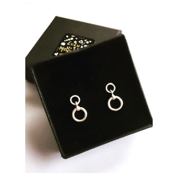 Tiny silver dangle studs earrings