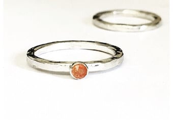 Sunstone hammered silver ring