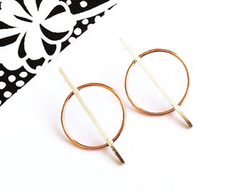 Copper & silver geometric dangle earrings