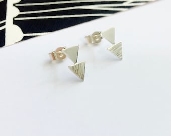 Small silver triangle stud earrings