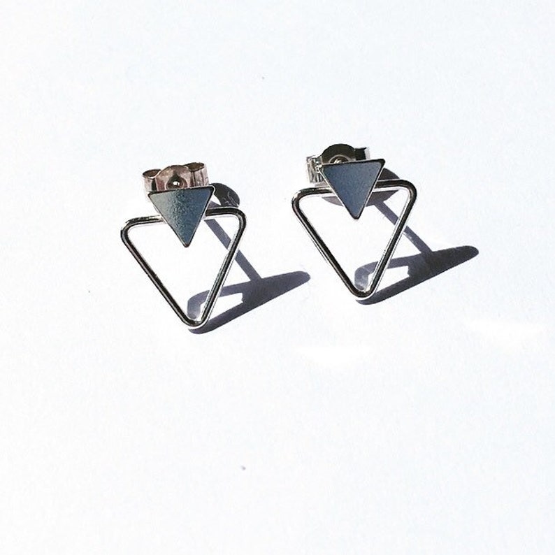 Silver triangle minimalist geometric stud earrings image 8