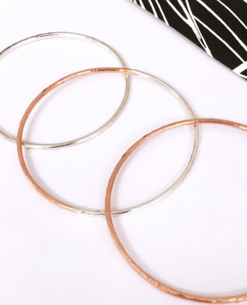 Stacking Bangles Hammered Silver Bangle,Bangle Set Bracelets 3 Bangle Set Silver /& Copper Bangle Hammered Copper Bangle Modern Bangle