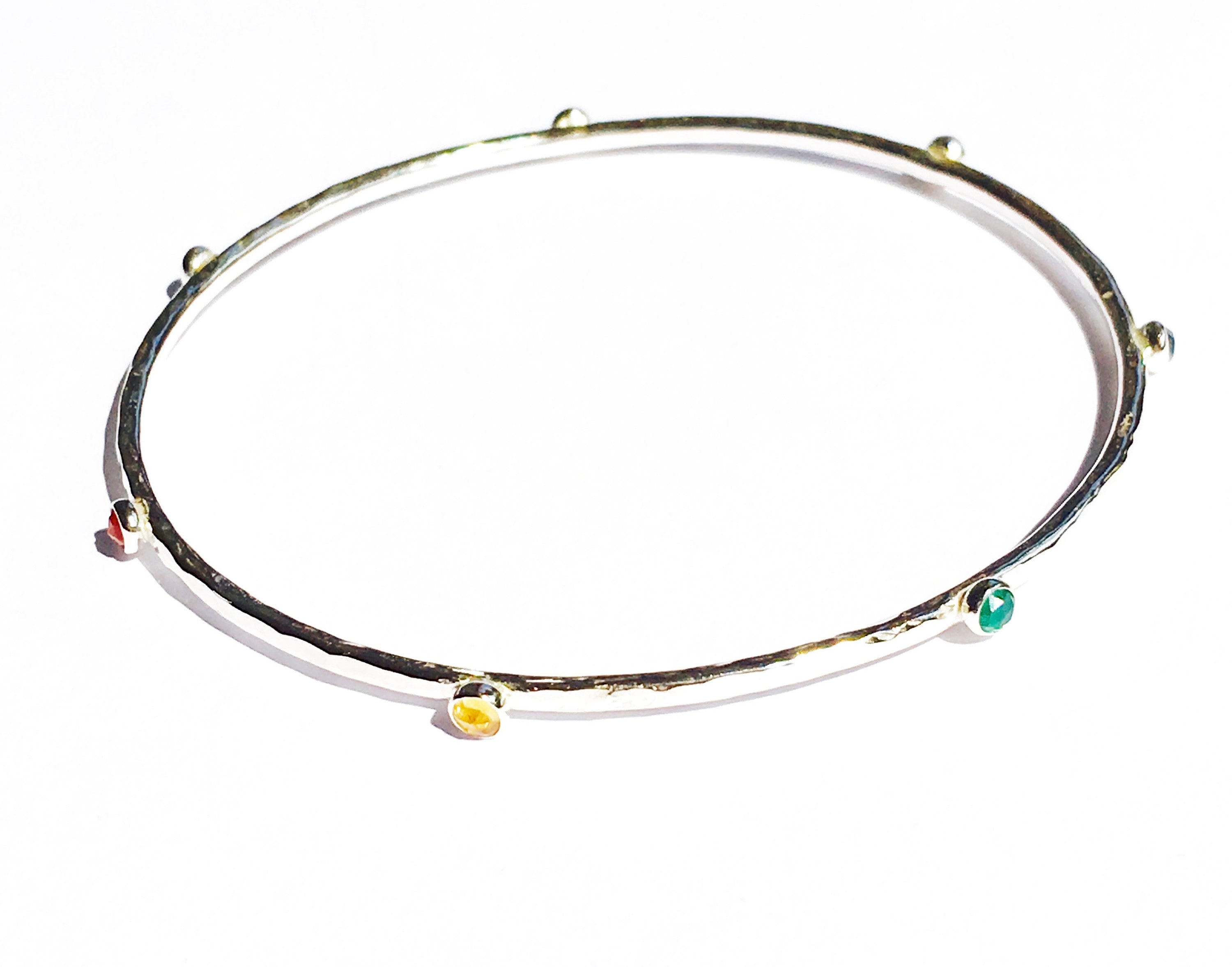 Silver Rainbow Gemstone Bangle