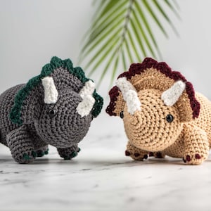 Plush triceratops amigurumi stuffed animal, choose from two color options!