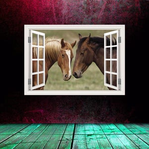 HORSE WALL DECAL, Equestrian Wall Sticker, Animal Window Sticker, Horse Wall Mural, 3D Window Wall Art Sticker, Vinyl Room Decor Poster