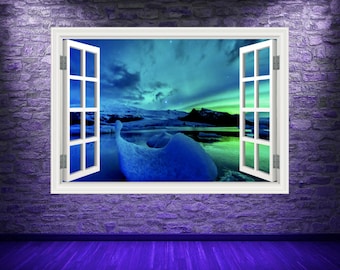 Northern Lights Window Wall Decal: Aurora Borealis Mural Sticker