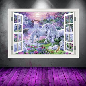 UNICORN WALL DECAL, Fantasy Wall Decal, Unicorn Window Sticker, Nursery Wall Decal, Unicorn Wall Art, Kids Room Decoration, Vinyl Wall Decal