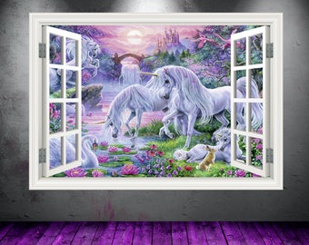 Unicorn Window View Wall Decal: Fantasy Nursery Decor