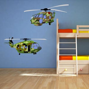 Cartoon Helicopter Wall Decal - Boys Nursery and Playroom Decor - Camo Military Wall Art - Gift for Kids