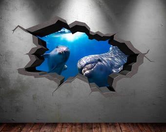 Dolphin Decals Vinyl Floor/Wall Sticker Removable Art Living Room 3D Decor WL