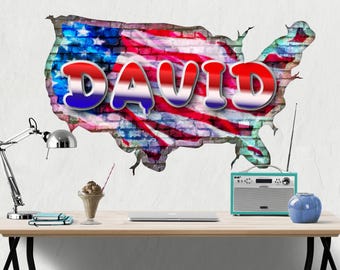 Vinilo decorativo de pared con la bandera estadounidense y grafiti personalizable: decoración personalizada para el hogar