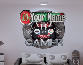 Vinilo decorativo de pared con nombre de jugador personalizado: decoración para sala de videojuegos