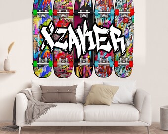 Calcomanía de pared personalizada con nombre de grafiti de patineta - Decoración para habitación de adolescentes