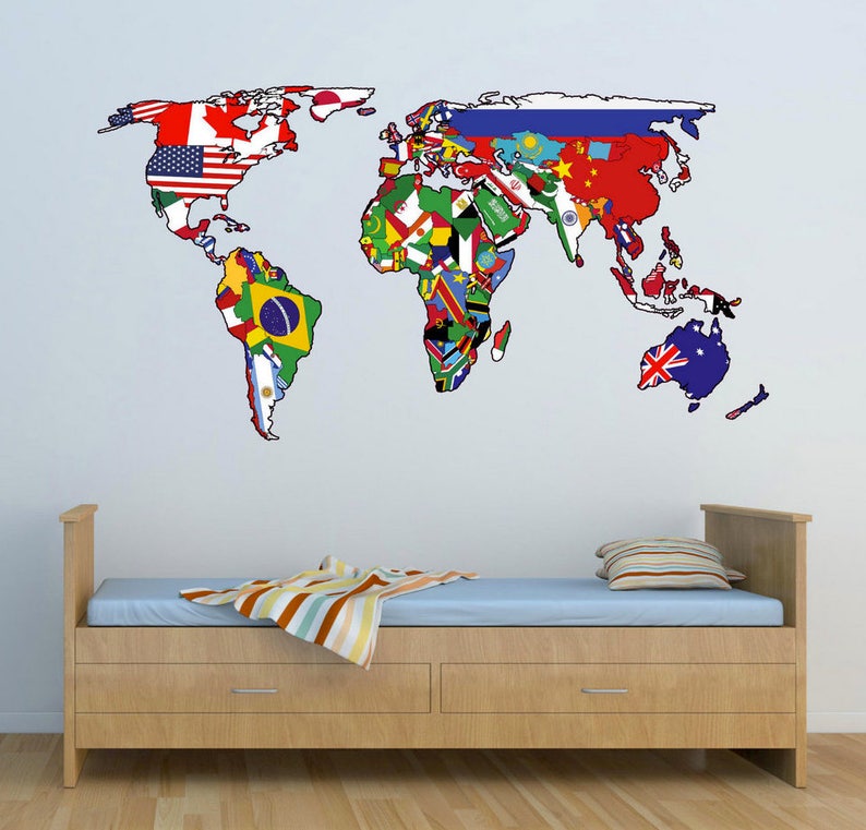 WORLD MAP MURAL Map Vinyl Decal World Map Decal Office Wall Etsy
