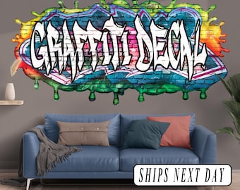 Vinilo decorativo de pared con nombre tipo grafiti, fabricado en Estados Unidos y personalizable: decoración personalizada para la habitación de los niños.