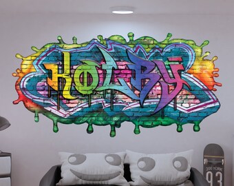 Calcomanía de pared con nombre de grafiti personalizado: decoración para habitación de niños