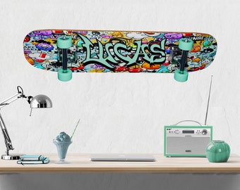 Vinilo decorativo personalizado con nombre de patineta: Mural artístico para habitación de adolescentes