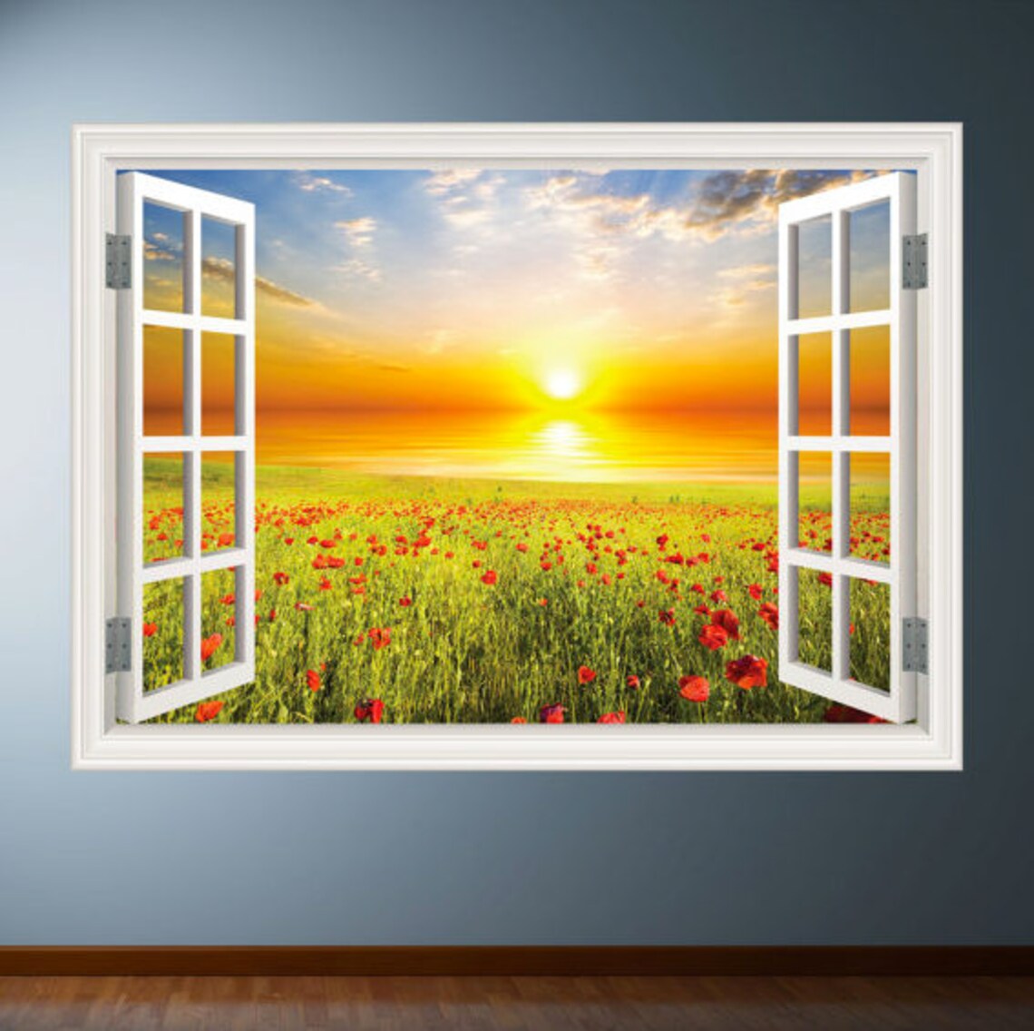 NATURE WINDOW DECAL Wall Decal Mural Field Wall Decal Poppy Etsy