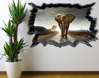 3D Elephant Wall Decal: Animal Vinyl Sticker, Kids Nursery Decor