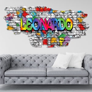 Personalized Graffiti Wall Art Decal, Custom Name Hip Hop Sticker, Street Art Background, Vinyl Graffiti Mural, Kids Room Decor