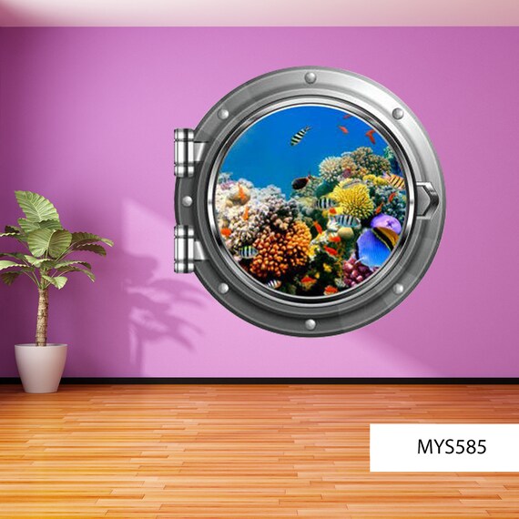 Full Colour Aquarium Fish Sea Porthole Wall Sticker Kids