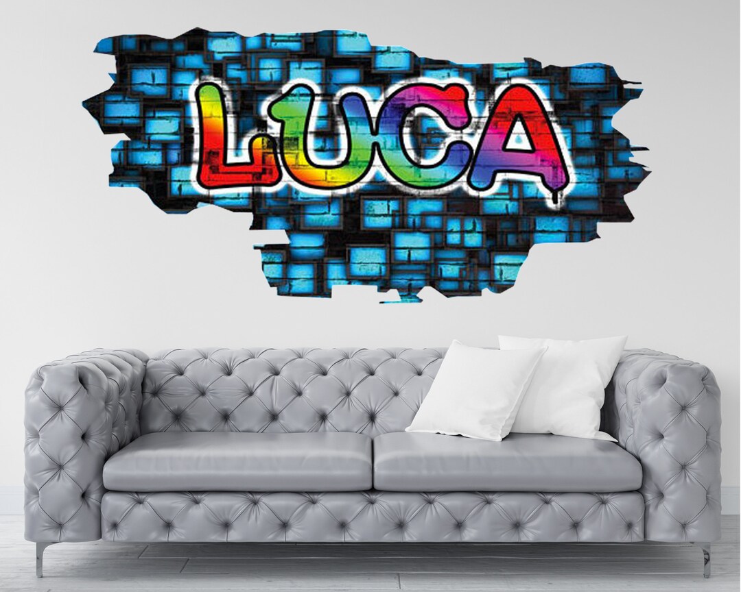 Graffiti Name Wall Decal, Colorful Brick Wall Background, Personalized