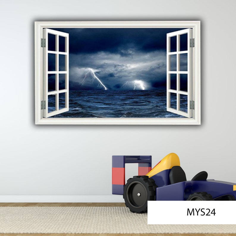 LIGHTNING WALL DECAL Window Frame View Stormy Sea Decal Sea Etsy