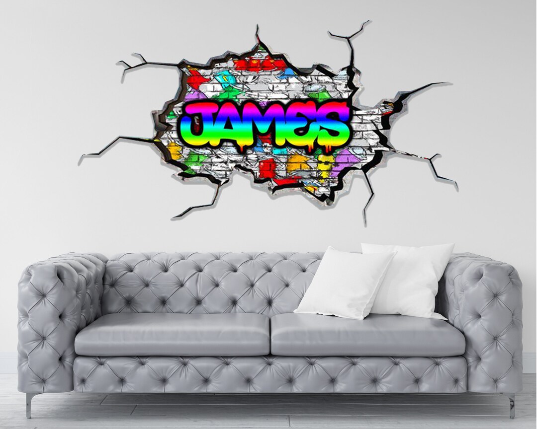 Colorful Brick Wall Graffiti Name Decal Custom Name Art Tagging Urban
