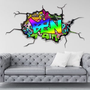 Custom 3D Graffiti Wall Name Decal, Personalized Kids Room Decor, Hip Hop Vinyl Sticker, Removable Peel and Stick Wall Art