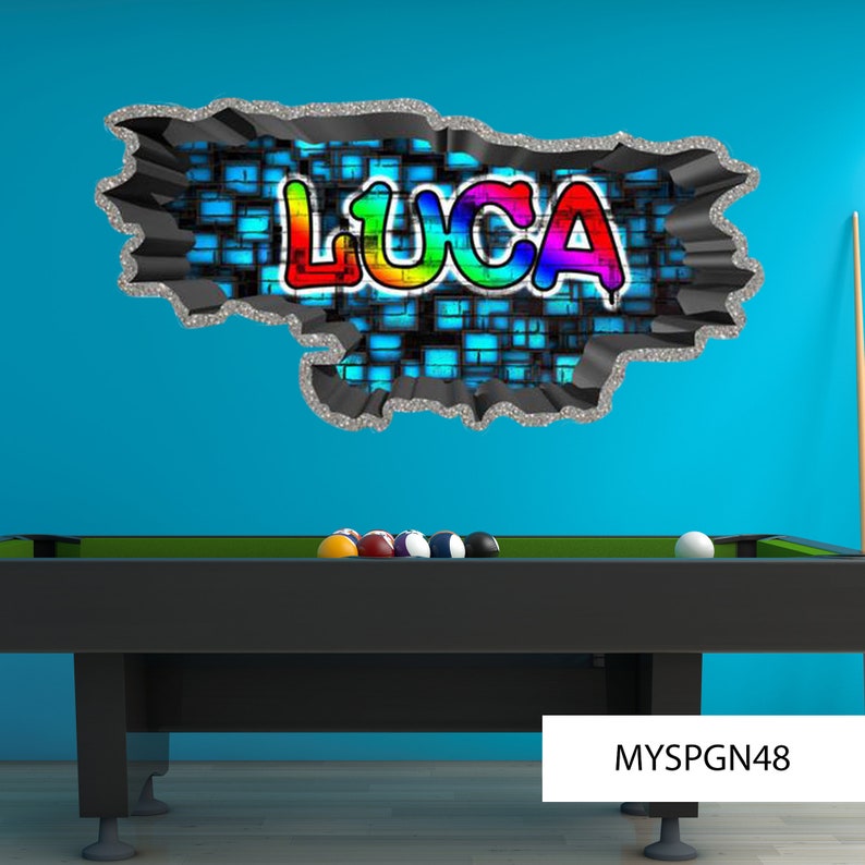 Personalized Customized Name Graffiti Wall Decals Stickers MYSPGN48 3D Brick Concrete Cracked Hole Printed Mural Colour Adhesive