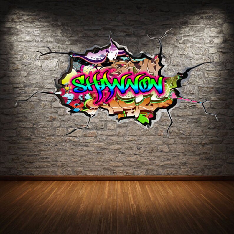 GRAFFITI WALL ART Cracked Hole Mural Vinyl Wall Stickers Etsy