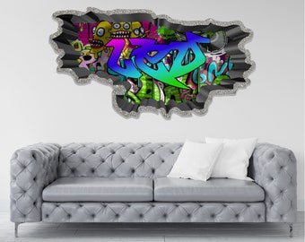 May include: A colorful graffiti art design with a ripped paper effect. The design features a rainbow-colored word "RAD" with cartoon characters and other graffiti elements.