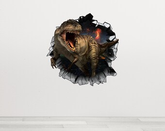 T-Rex Dinosaur Wall Decal, Kids 3D Wall Mural, Dinosaur Wall Art, Dino Wall Sticker, Jurassic World Theme, Nursery Decoration, Vinyl Decal