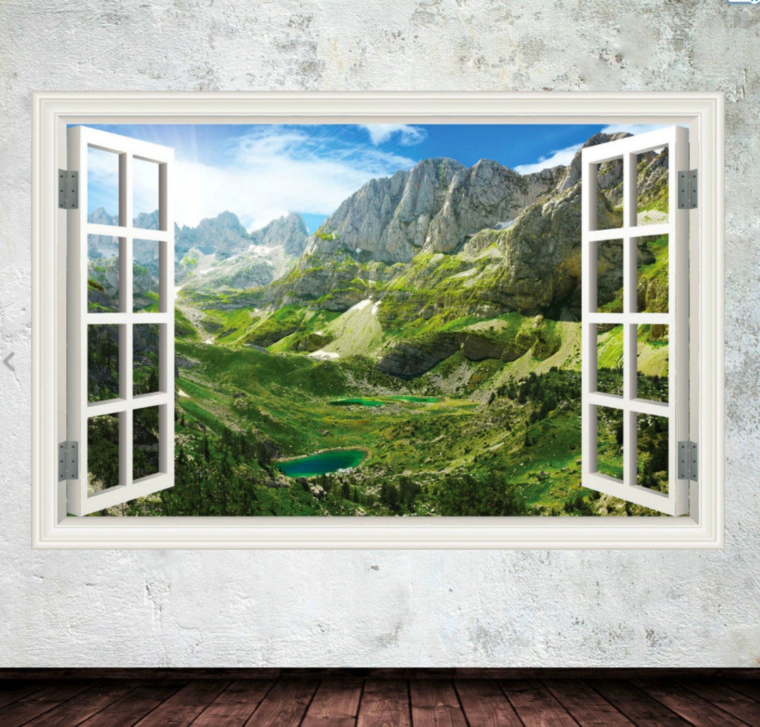 MOUNTAIN WALL DECAL, Landscape Wall Mural, Window Wall Mural, Greenery