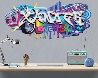 Calcomanía de pared con nombre de grafiti personalizado: decoración para habitación infantil