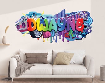 Calcomanía de pared con nombre de grafiti personalizado: decoración para habitaciones infantiles y adolescentes