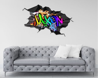 Custom Graffiti Name Wall Decal: Colorful Brick Teen Room Decor