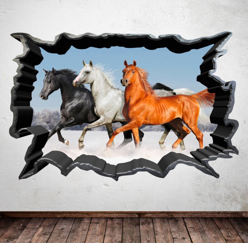 HORSES WALL STICKER Wild Horses Decal Animal Illustration Etsy