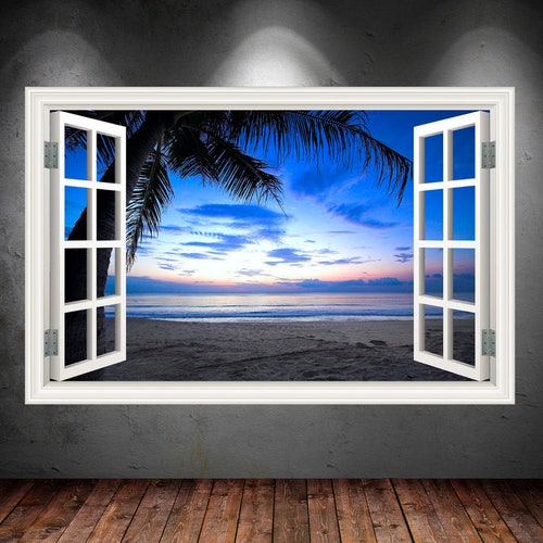 Sunset Beach Wall Decal Window Wall Mural Decor 3D Ocean Etsy