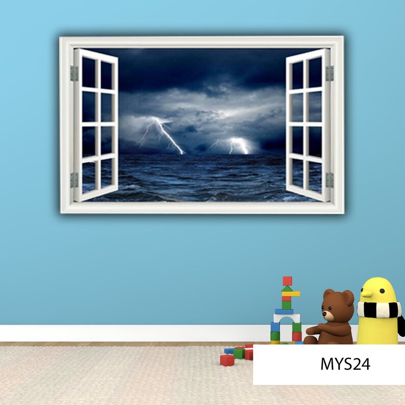 LIGHTNING WALL DECAL Window Frame View Stormy Sea Decal Sea Etsy