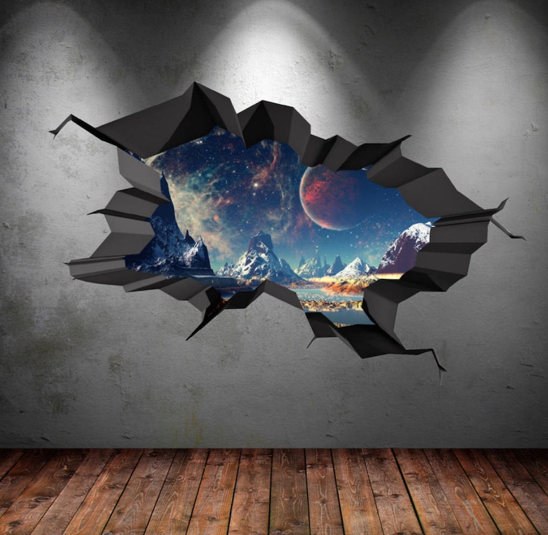 Earth & Moon Wall Decal Space Decal Galaxy Wall Art Space Etsy